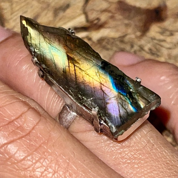 handmade & handcrafted gemstone jewelry Jewelry - Raw Labradorite Ring Size 6 1/4